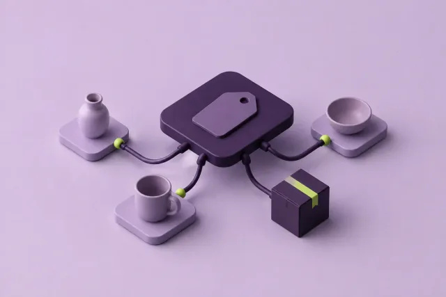 A central listing connected to product tiles